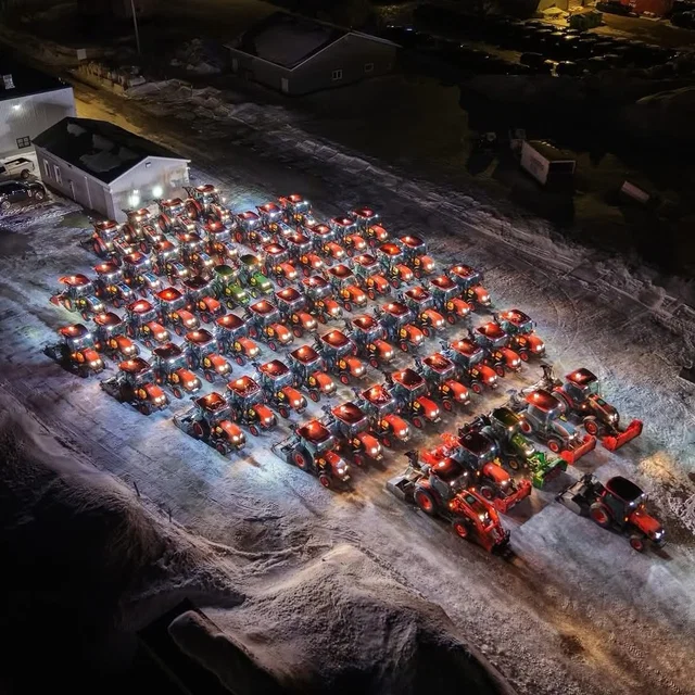 The Northern Snow fleet lit up at night, seen from above